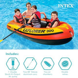 INTEX Explorer Inflatable Boat Series: Dual Air Chambers – Welded Oar Locks – Grab Handles – Bow Rope – Sporty Design