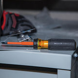 Klein Tools 32293 Insulated Screwdriver, 2-in-1 Screwdriver Set with Flip Blade, #2 Phillips and1/4-Inch Slotted Tips, Double-Ended Blades