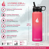 HYDRO CELL Stainless Steel Insulated Water Bottle with Straw - For Cold & Hot Drinks - Metal Vacuum Flask with Screw Cap and Modern Leakproof Sport Thermos for Adults (Coral/Punch 24oz)