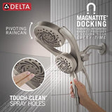Delta Faucet 5-Setting HydroRain 2-in-1 Dual Shower Head with ProClean Spray, Satin Nickel Round Shower Head with Hose, Hand Held Shower Head, Satin Nickel 75419SN