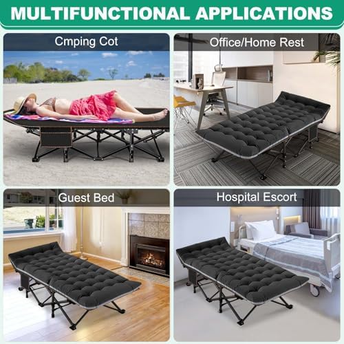 LILYPELLE Folding Camping Cot, Heavy Duty Sleeping Cots with Carry Bag, Double Layer Oxford Portable Travel Camp Cots for Home, Office Nap and Outdoor Beach