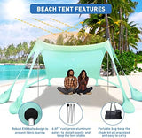 Beach Tent Canopy Pop Up Shade 10x10ft Sun Shelter Portable Family UPF50+ with 8 Sandbags-2 Sand Shovel-4 Aluminum Poles-Ground Pegs-Carrying Bag for Outdoor Camping Fishing Backyard Picnic