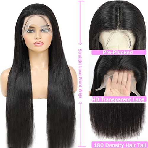 13x6 Lace Front Wigs Human Hair Pre Plucked 180 Density 24 Inch Straight Lace Front Wigs HD Lace Frontal Wigs Human Hair for Women Natural Black with Baby Hair Glueless Wigs