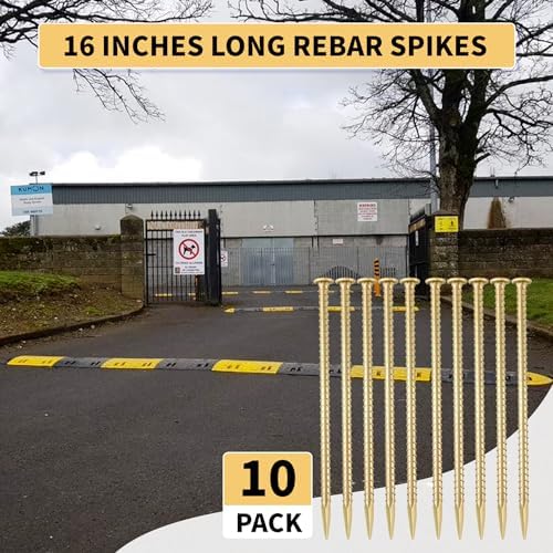 16 Inch Rebar Stakes 1/2 Inch Diameter Galvanized Steel Ground Anchors Heavy Duty Anchoring Spikes for Speed Bump, Parking Curb and Tent (10 Pack)