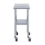 AmGood 18 in. x 18 in. Stainless Steel Work Table with Wheels | Metal Kitchen Food Prep Table | NSF