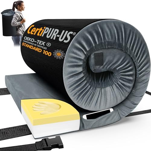 CYMULA Memory Foam Camping Mattress Pad, CertiPUR-US Sleeping Mat, Portable Roll Up Mattress for Adults, Camping Bed Pads for Sleepover, Car Bed with Travel Bag