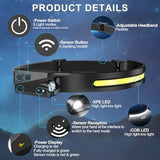 Headlamp Rechargeable 4Pack, 6 Mode Headlamps for Adults 1200Lumens LED Headlamp with Motion Sensor,230°COB Wide Beam Headlight Bright Headlamps Flashlight for Camping Accessories Gear, Hiking,Running