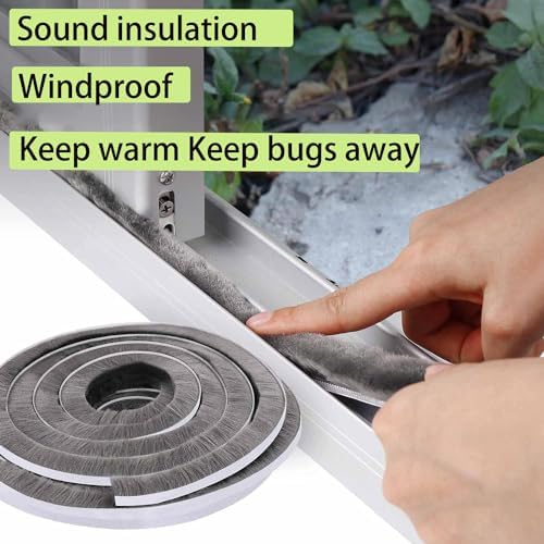 Brush Weather Stripping,0.6 in x 0.4 in x 32.8 FT,Grey,Insulation,Sliding Seal Strip,Glass,Window Felt,Brush Door Sweep,Self Adhesive Draft Blocker,Dust Stopper Sliding Door Seal Winter