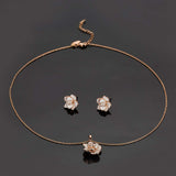 EVEVIC Rose Flower Necklace and Stud Earrings Set for Women,18K Gold Plated