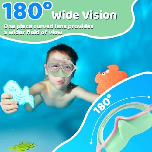 Vvinca Swim Goggles with Nose Cover, 2 Pack Wide View Diving Mask Anti-Fog UV No Leak Toddlers Swimming Goggles for Kids 3-15
