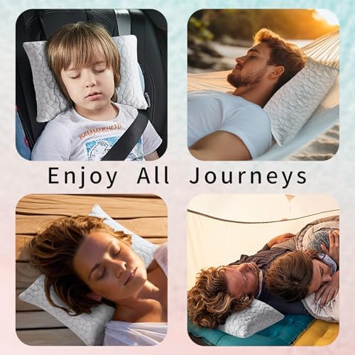 Small Cooling Shredded Gel Memory Foam Pillow，Camping Pillow Travel Pillow- Adjustable for Contoured Support -Portable Ideal for Backpacking, Camping, Travel, Car, Airplane,Office Nap