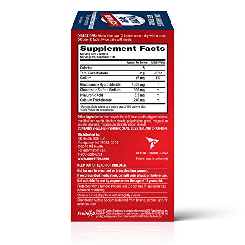 Move Free Advanced Glucosamine Chondroitin + Calcium Fructoborate Joint Support Supplement, Supports Mobility Comfort Strength Flexibility & Bone - 200 Tablets (100 servings)
