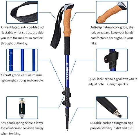 Aihoye Trekking and Walking Poles - 2 Pack Adjustable Collapsible Lightweight Sticks - Strong Aluminum7075, Quick Flip-Lock Mechanism and Comfortable Cork Grips