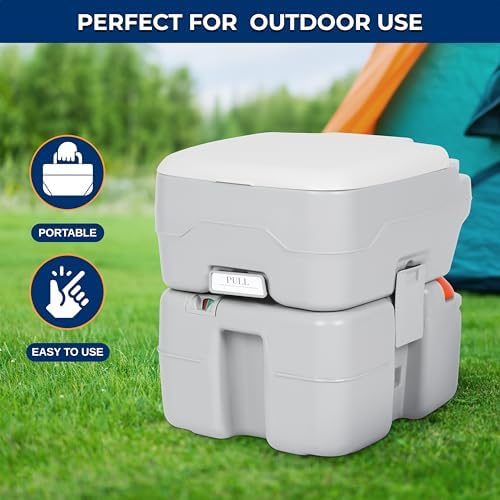 SereneLife 5.2 Gallon Portable Camping Toilet with Carry Bag For Adults, Leak Proof Porta Potty with Detachable Waste Tank and Level Indicator, Suitable for Camping, Hiking, and Boating