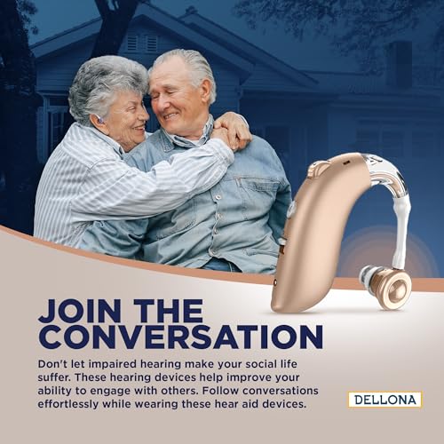 Dellona High-Performance Hearing Aids for Seniors Severe Hearing Loss, (Pair) Rechargeable Hearing Aids, Comfort Design Hearing Aid, Hearing Aids for Seniors Rechargeable with Noise Cancelling, PSAP Hearing Amplifier to Aid and Assist Hearing,(Beige)