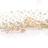 CZ Ear Climber Earrings for Women, 14K Gold Plated Dainty Leaf Crawler Cuff