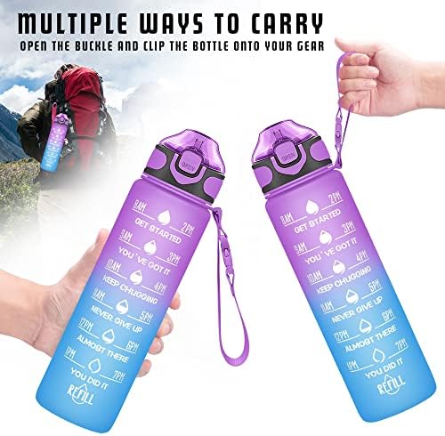 Enerbone 32 oz Drinking Water Bottle with Times to Drink and Straw, Motivational with Carrying Strap, Leakproof BPA & Toxic Free, Ensure You Drink Enough Water for Fitness Gym Outdoor