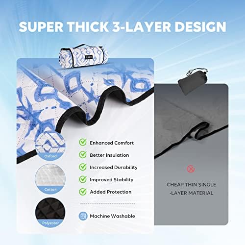 ZAZE Beach Blanket Picnic Blankets Waterproof Sandproof with Stakes, Thick 3-Layer 80 * 80 Oversized Mat, Extra Large Big Machine Washable, Foldable Accessories Outdoor Camping Park (Blue White)
