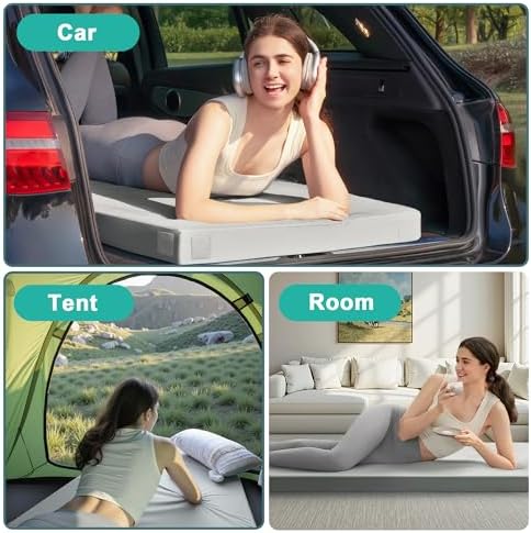 Memory Foam Camping Mattress Pad, CertiPUR-US Waterproof Portable Roll Up Mattress for Adults, Thick Floor Sleeping Mat Pad for Car Truck Tent with Travel Bag