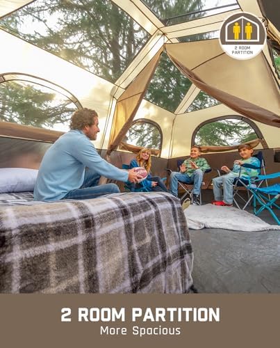 FanttikOutdoor Instant Cabin Tent 6/8/10/12 Person Camping Tent Setup in 60 Seconds with Rainfly & Windproof Portable with Carry Bag for Family Camping & Hiking, Upgraded Ventilation, Khaki