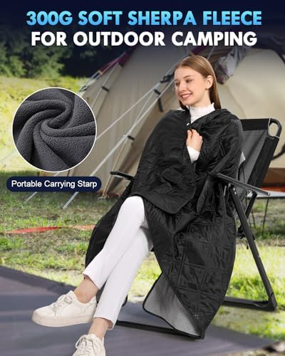 Outdoor Camping Blanket, Fleece Waterproof Stadium Blanket with Portable Bag, Lightweight for Cold Weather, Sports, Pet, Beach, Picnic, Stadium, Travel, Car, 79 * 54inch