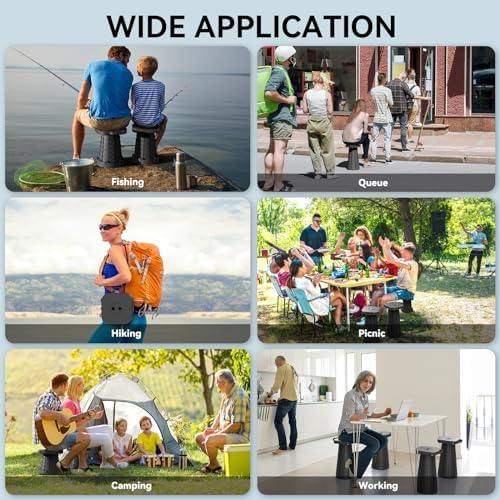 2025 Upgraded Portable Folding Stool, Collapsible Stool, Telescoping Camping Stool with Max Load Capacity 485lbs, Square Retractable Seat for Camping Gardening Fishing Hiking BBQ[Black]