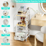 HapiRm Makeup Organizer Storage Cart - Floor Skincare Make Up Storage with 4 Drawers, Rolling Makeup Cart Vanity Organizer Cosmetics Display Cases Holder for Skin Care Perfume Nail Polish