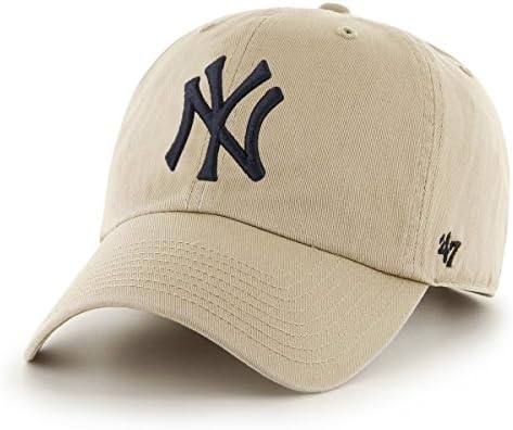 47 Brand MLB Khaki Primary Logo Clean Up Adjustable Strap Baseball Dad Hat Cap, Adult One Size Fits All
