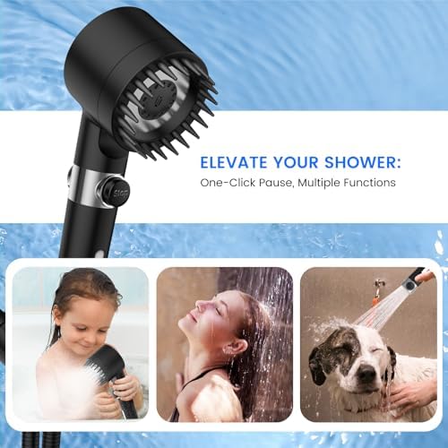 Filtered Shower Head with Handheld, High Pressure 3 Spray Mode Showerhead with 18 Stage Water Softener Filters for Hard Water - Remove Chlorine-BLACK