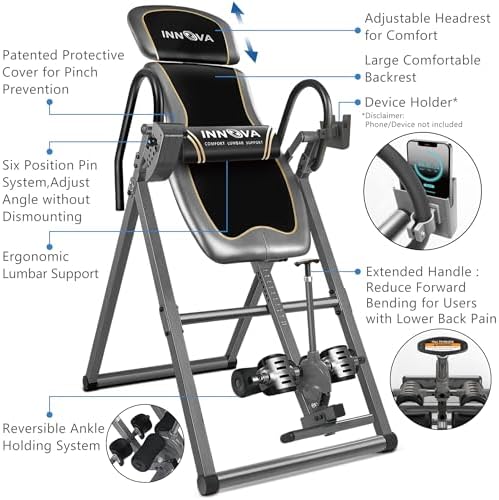 Innova Inversion Table with Adjustable Headrest, Reversible Ankle Holders, and 300 lb Weight Capacity
