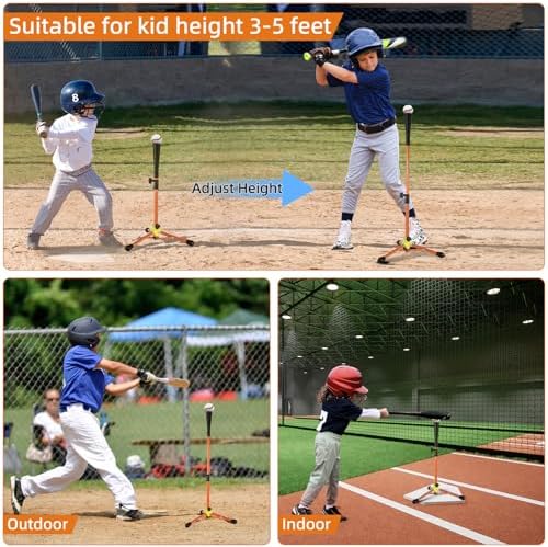 Kids Baseball Tee, 20.87 to 31.29 Inches Batting Tees for Baseball with Carry Bag, Portable Stable Baseball Tees for Hitting, Tripod Tanner Tee for Baseball Practice Stand Aged 3-8 Years