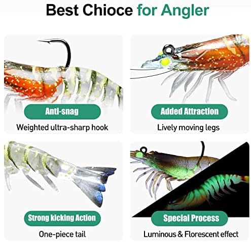 TRUSCEND Pre-rigged Fishing Jig Lures for Freshwater and Saltwater, Innovative Super Durable TPE Bass Lures, Lifelike Shrimp Crayfish Swimbait, Weedless Lure for Crappie Trout Walleye, Keep Separately