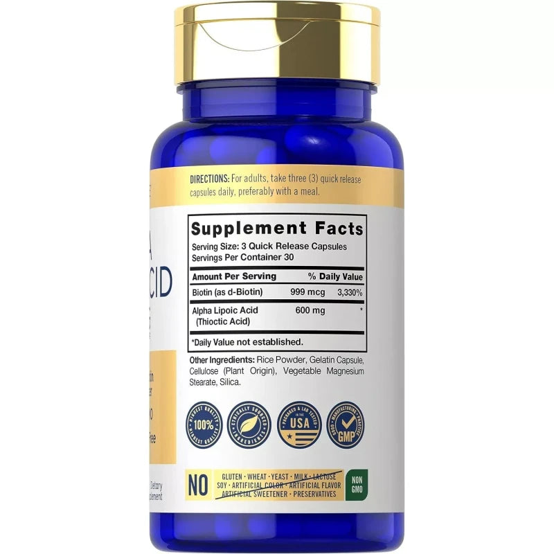 Acido Alfa Lipoico 600 Mg 90 Capsulas Pastillas Alta Calidad Puro Sin Gluten OMG