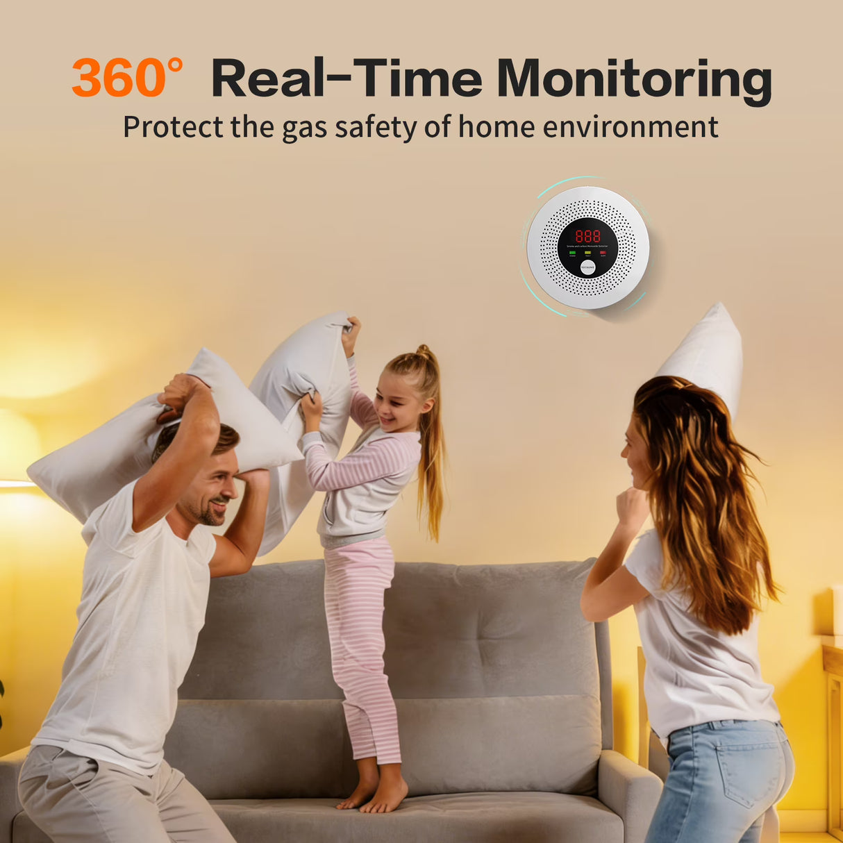 3-in-1 Smoke and C0 Detector 10-Year Battery-Powered Heat Alarm with Clear LCD Display and Sound Warning for Home Reliable Detector for Enhanced Safety and Protection (Includes Batteries)