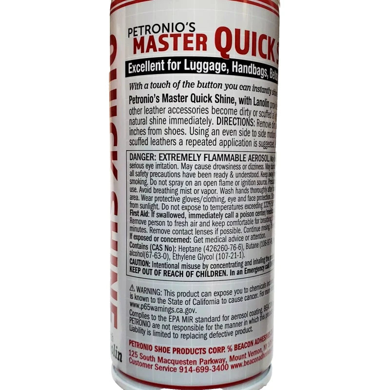 Petronio's Master Quick Shine w/Lanolin Leather Shoe Boot Shine Spray No Buff 10 Oz. (284g)