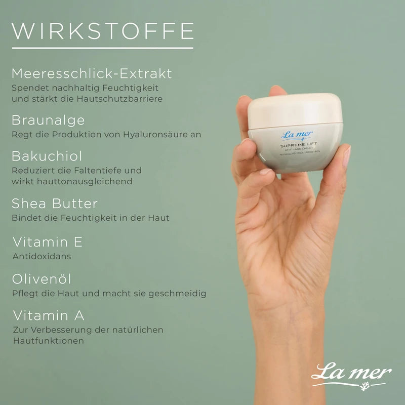 La mer Supreme Lift Anti-Age Cream Rich - Improved Formula and New Look - Rich Face Care for Dry Skin - Reduces Wrinkle Depth and Regenerates UV-Damaged Skin - 50 ml
