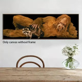 Unbranded Bigfoot with Raccoon - Unframed Canvas Print - 48" x16" - Sasquatch at his Best