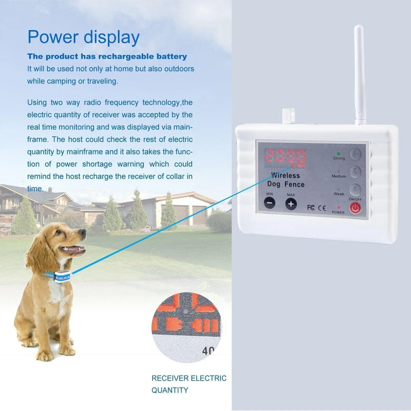 JUSTPET Wireless Dog Fence Two Way Signal Pet Containment System, Display Battery Level, Adjustable Control Range, Adjustable Warning Strength, Waterproof Rechargeable Dog Fence Collar
