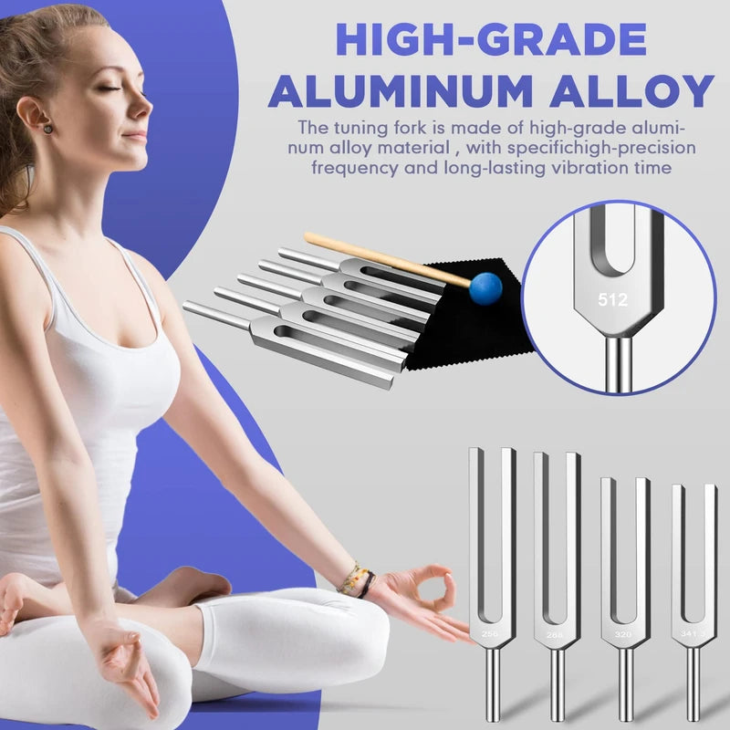 TENFLY Tuning Fork Set of 8 (256 Hz，288 Hz，320 Hz，341.3 Hz，384 Hz，426.6 Hz，480 Hz，512 Hz), Tuning Forks Perfect for Healing, Chakra, Sound Therapy, Keep Body, Mind and Spirit in Perfect Harmony