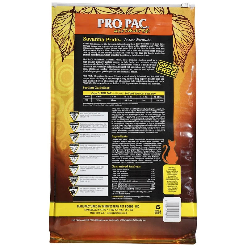 Pro Pac Ultimates Savanna Pride Grain Free Dry Cat Food, 14 Lb.