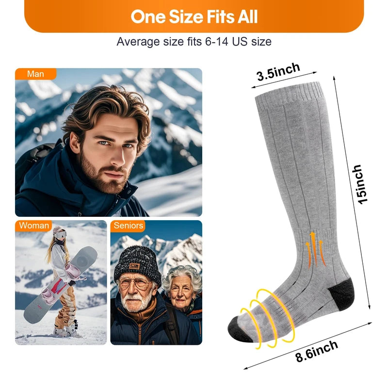 Heated Socks, Heated Socks for Women Men, 5000mAh Rechargeable Electric Heated Socks Up to 8 Hours, Washable Winter Warm Socks for Outdoors Work Fishing Hunting Skiing Riding (Gray)