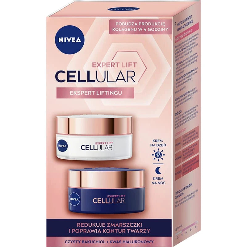 NIVEA Cellular Expert Lift Anti Folding Cream Set for Day and Night SPF 30, 2 x 50 ml, Pack of 2