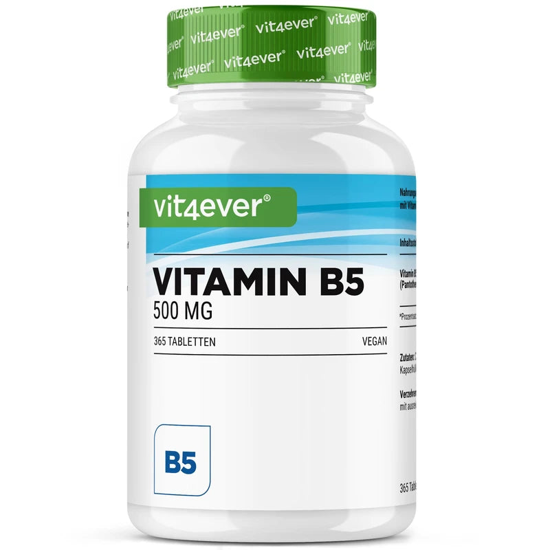 Vitamin B5-365 Tablets - 500 mg Pantothenic Acid - 1 Year Supply - High Dose - No Unwanted Additives - Vegan