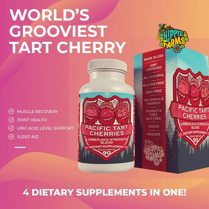 Tart Cherry Capsules Grown in USA - Lumberjack Strength Blend - Tart Cherry Powder with Bilberry (60 Count)