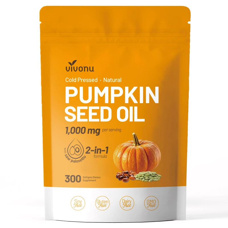 Pumpkin Seed Oil with Saw Palmetto Capsules | Cold Pressed, Pure Virgin Oil, Essential Fatty Acids & Phytosterols | 300 SoftgelsSupports Hair, Urinary, Bladder & Prostate Health | Non-GMO