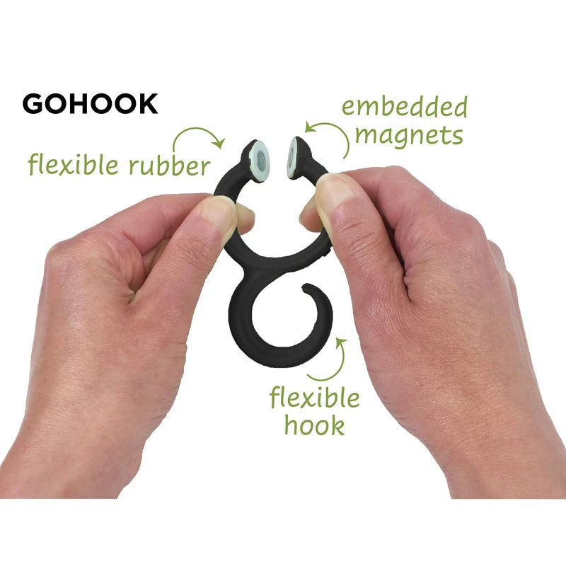 Fusionbrands GoHook All Purpose Household Hook, Portable Hook For Towels, Towel Holder, and Numerous Small Items in Kitchen, Bathrooms, Closets and on the go, S hook, Black