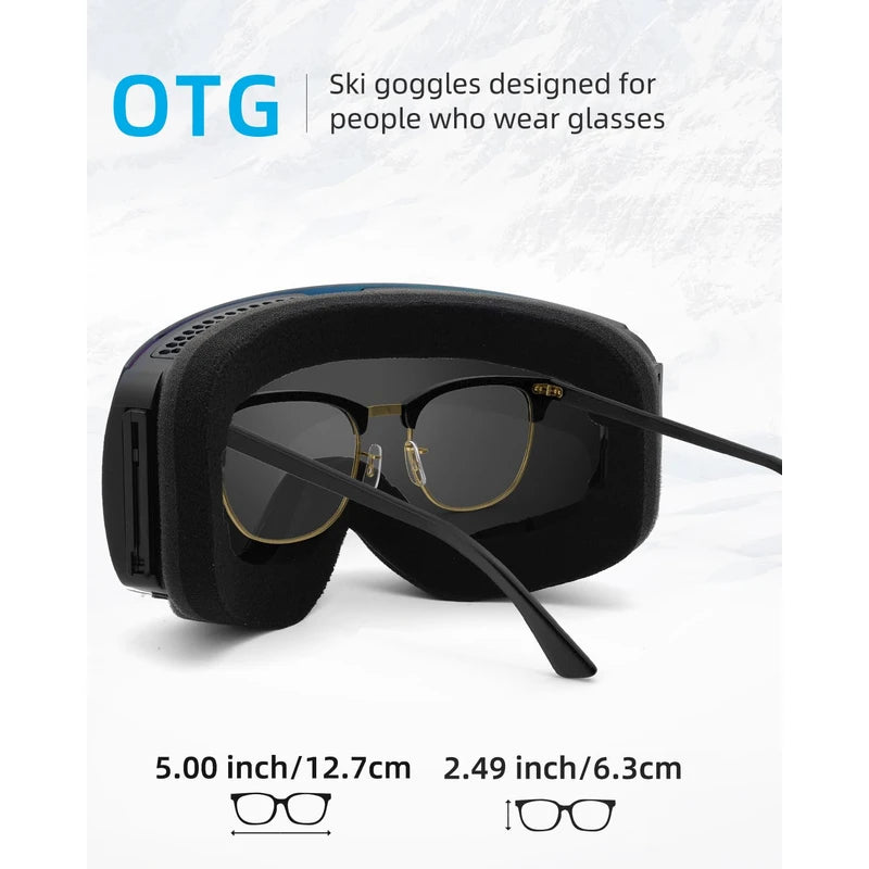 JetBlaze Ski Goggles Unisex OTG Ski Goggles with interchangeable lens and strap for spectacle wearers Snow Goggles Anti Fog Ski Snowboard Goggles Compatible Helmet Spherical Mirrored Silver Lens