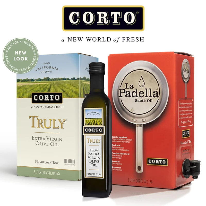 Corto TRULY | 100% Extra Virgin Olive Oil | Floral Notes | Cold Extracted in State-of-the-Art Mill | Straight from Official Corto Olive Groves & Oil Producer | Oxygen-Free, Light Free FlavorLock Box