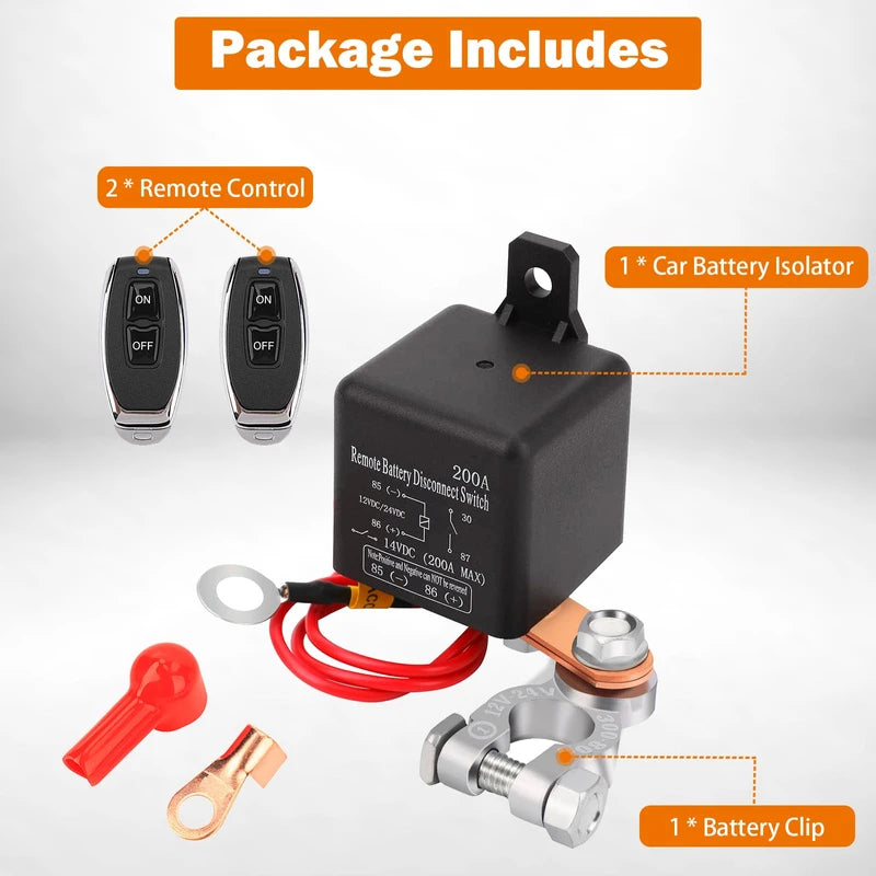 FEITON 200A Rated 360A Starting Current Remote Battery Disconnect Switch DC 12V Remote Control Isolator Kill Switch for Car Anti-Theft Prevent Battery Drain
