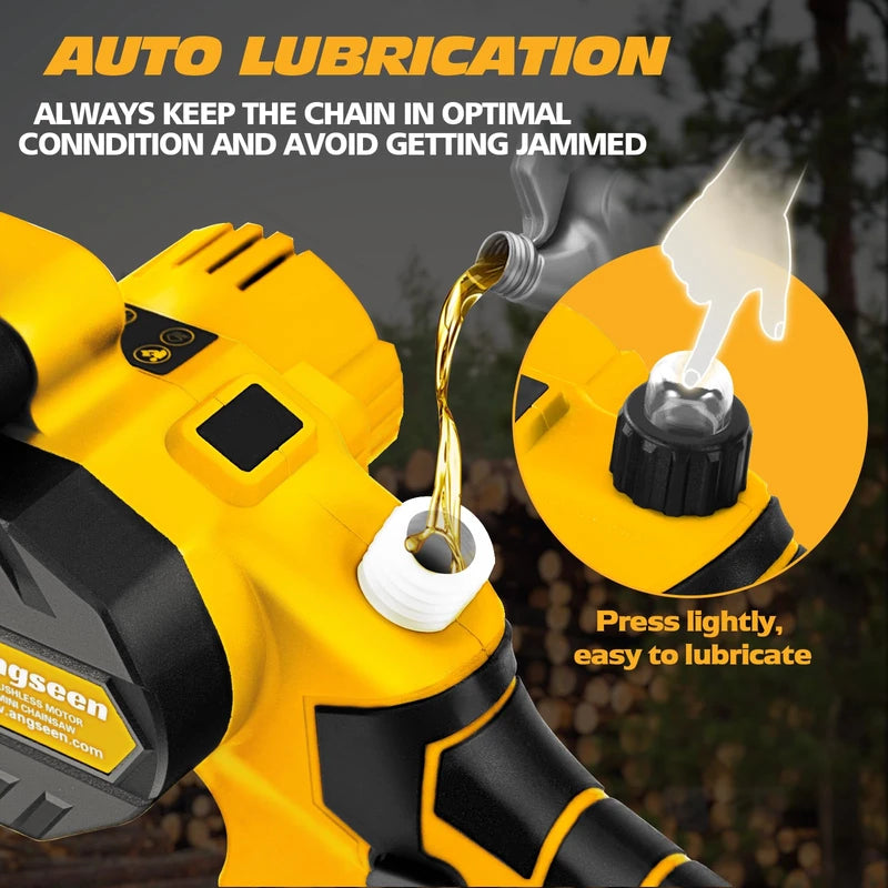 Mini Chainsaw 6 Inch,1000W Brushless Motor Electric Chainsaw Cordless with 8000mAh Batteries & Auto Oiler-System, Small Chainsaw Battery Powered for Tree Branches Trimming Wood Cutting Yellow